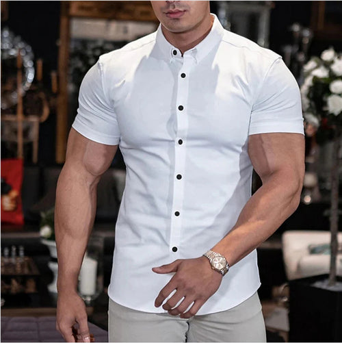 Slim Fit Short Sleeve Shirt Summer Men's Solid Color Casual Tops