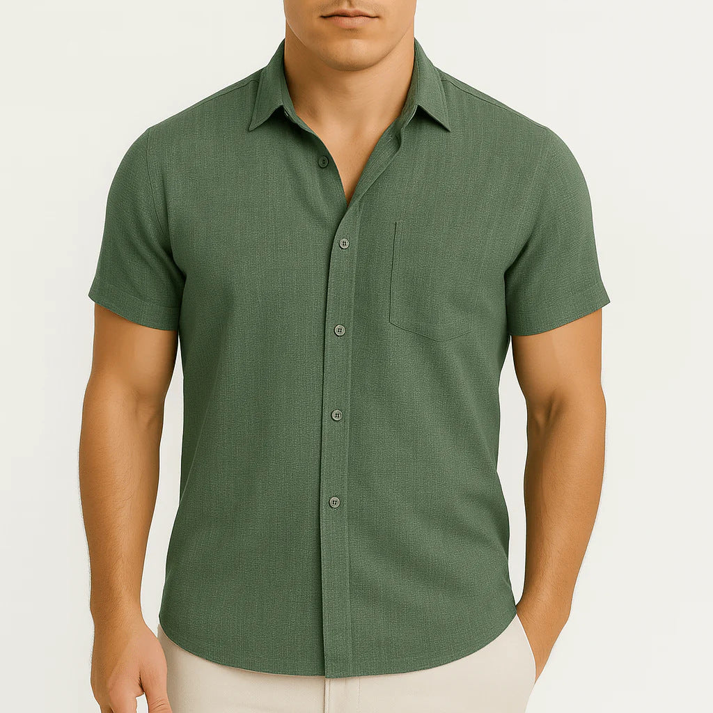Slim Fit Short Sleeve Shirt Summer Men's Solid Color Casual Tops